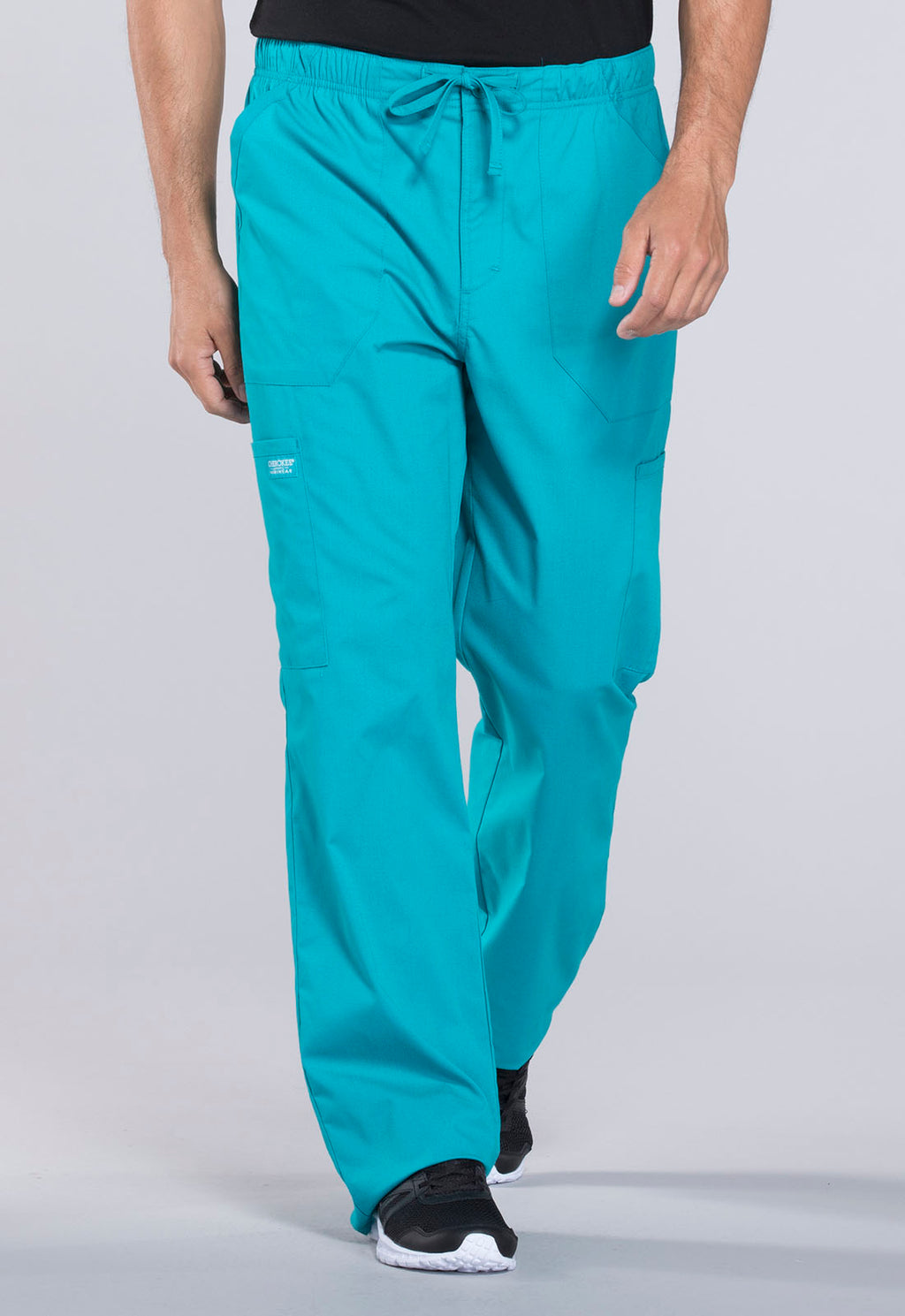 Professionals WW190 Men's Tapered Leg Fly Front Cargo Pants Teal Blue Model Image Front | Cherokee Workwear
