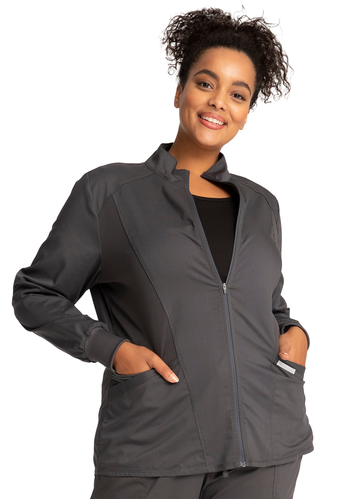 Workwear Revolution WW301 Women's Zip Front High-Low Jacket Pewter