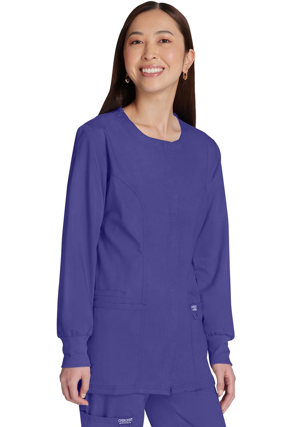 Revolution WW310 Snap Front Jacket Grape Model Image Left Side | Cherokee Workwear