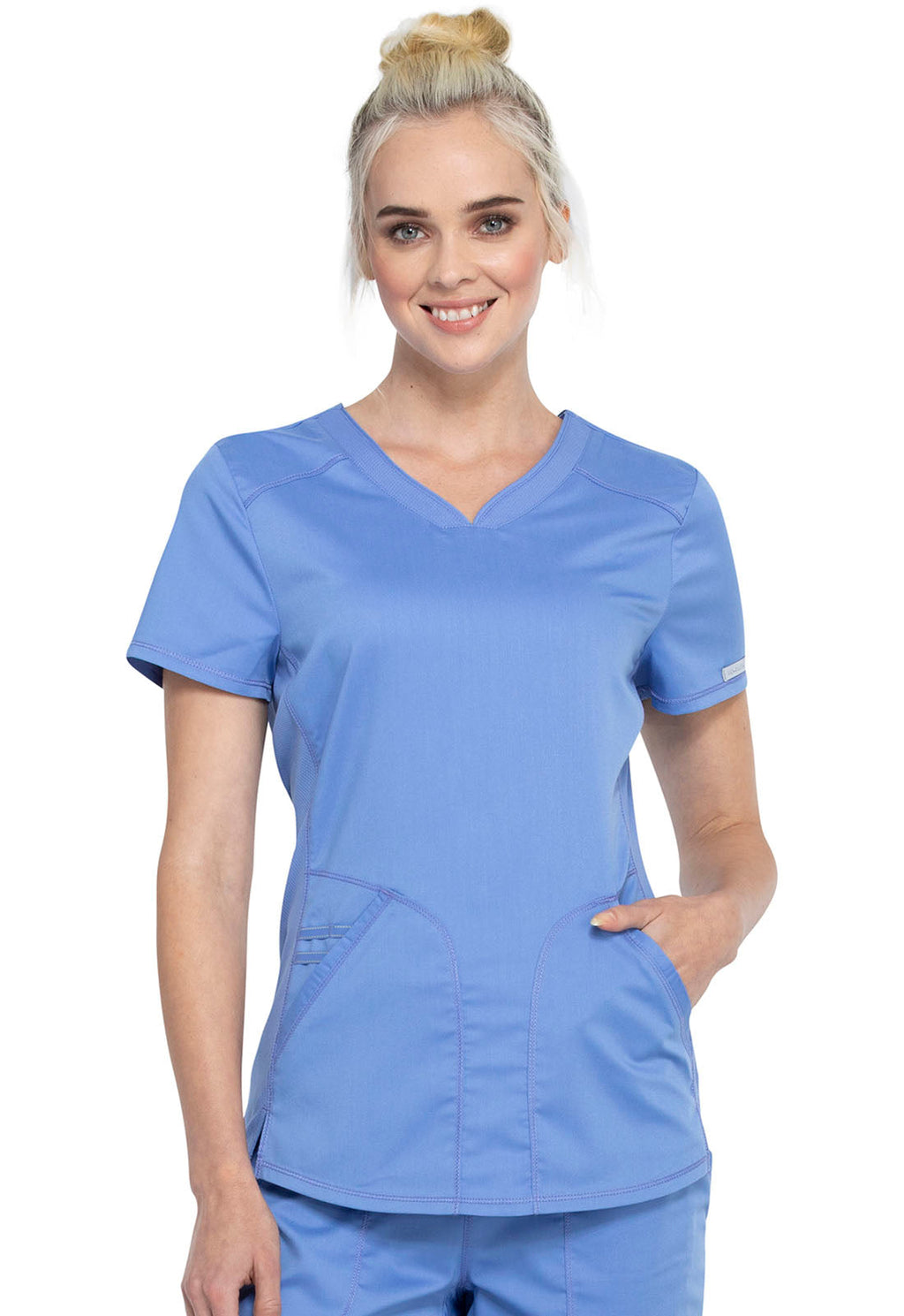 Workwear Revolution WW601 Women's V-Neck Scrub Top Ciel Blue