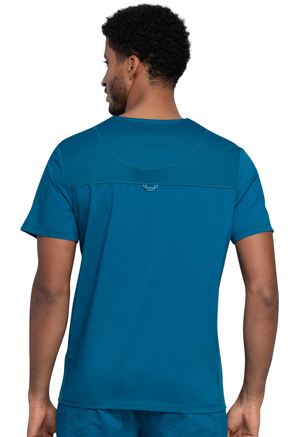 Revolution WW603 Men's V-Neck Top Caribbean Blue Model Image Back | Cherokee Workwear