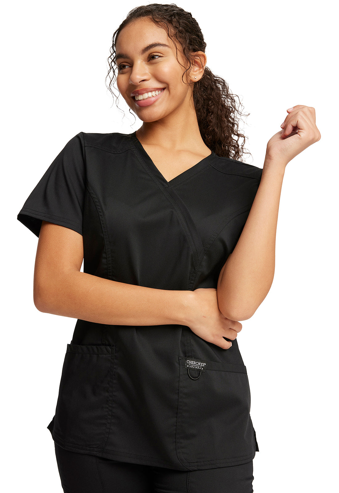 Workwear Revolution WW610 Women's Mock Wrap Scrub Top Black