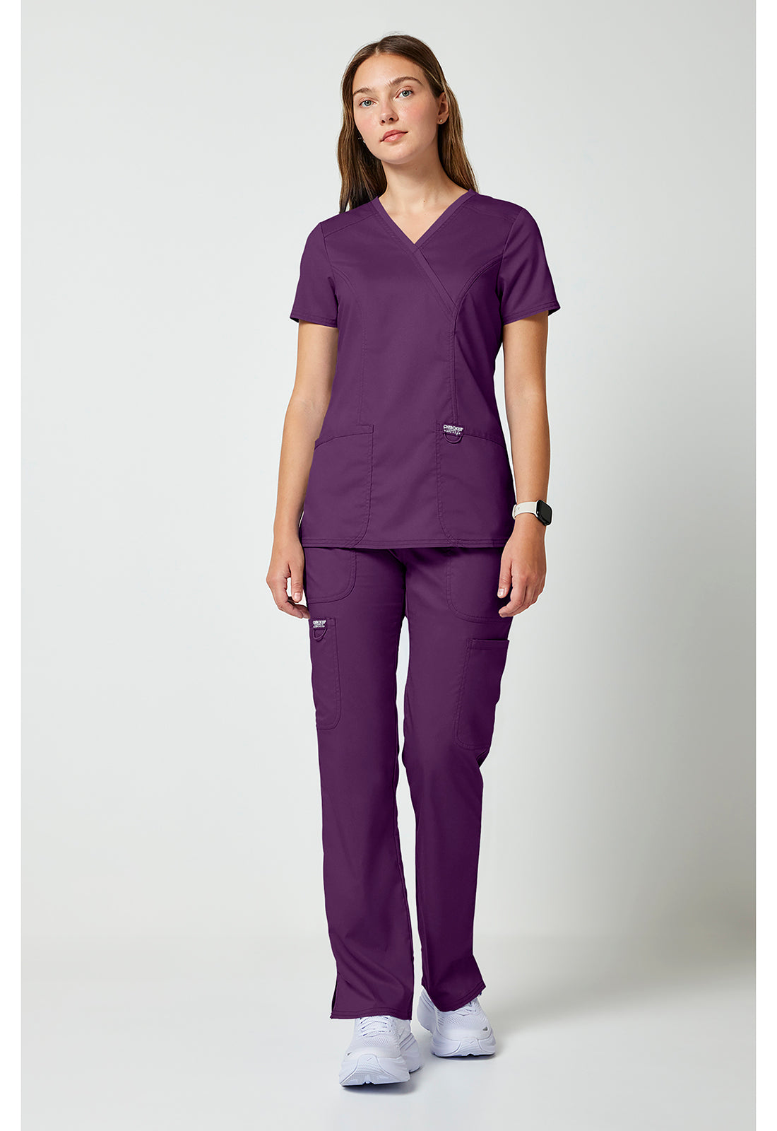 Workwear Revolution WW610 Women's Mock Wrap Scrub Top Eggplant