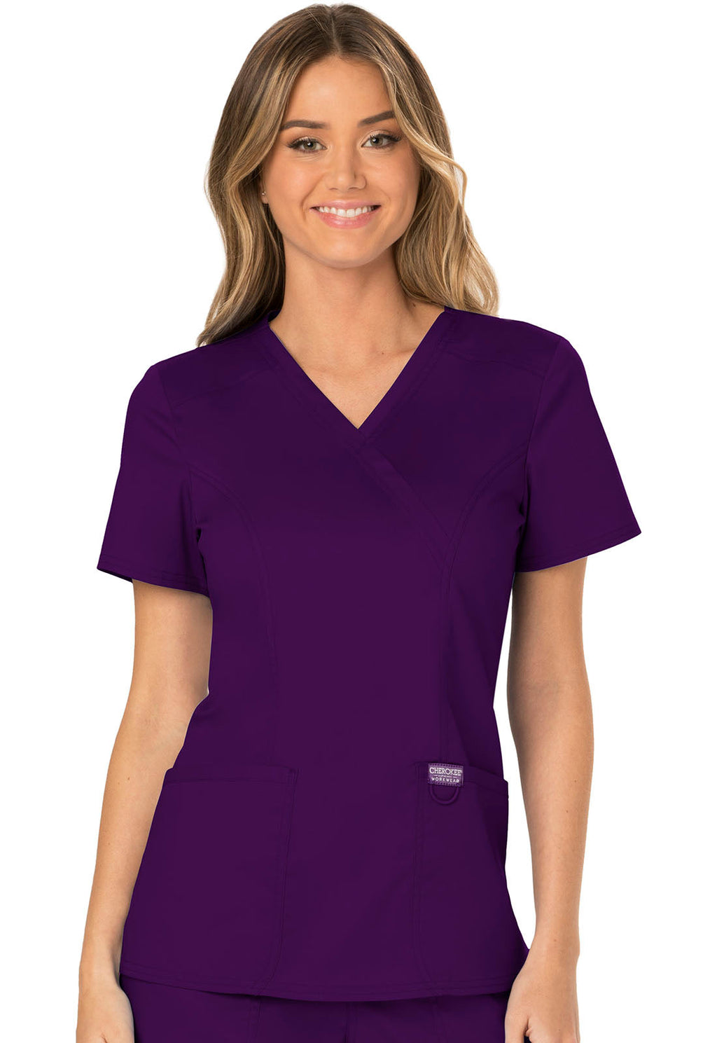 Workwear Revolution WW610 Women's Mock Wrap Scrub Top Eggplant