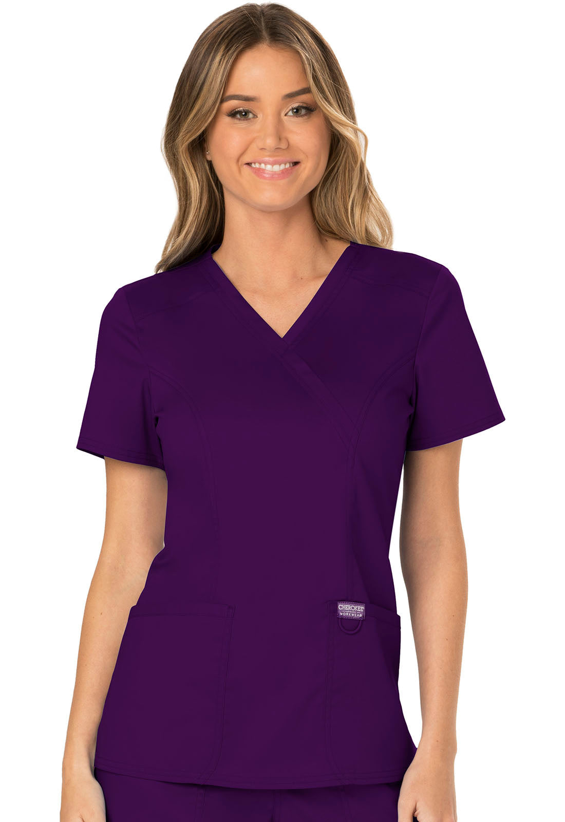 Workwear Revolution WW610 Women's Mock Wrap Scrub Top Eggplant