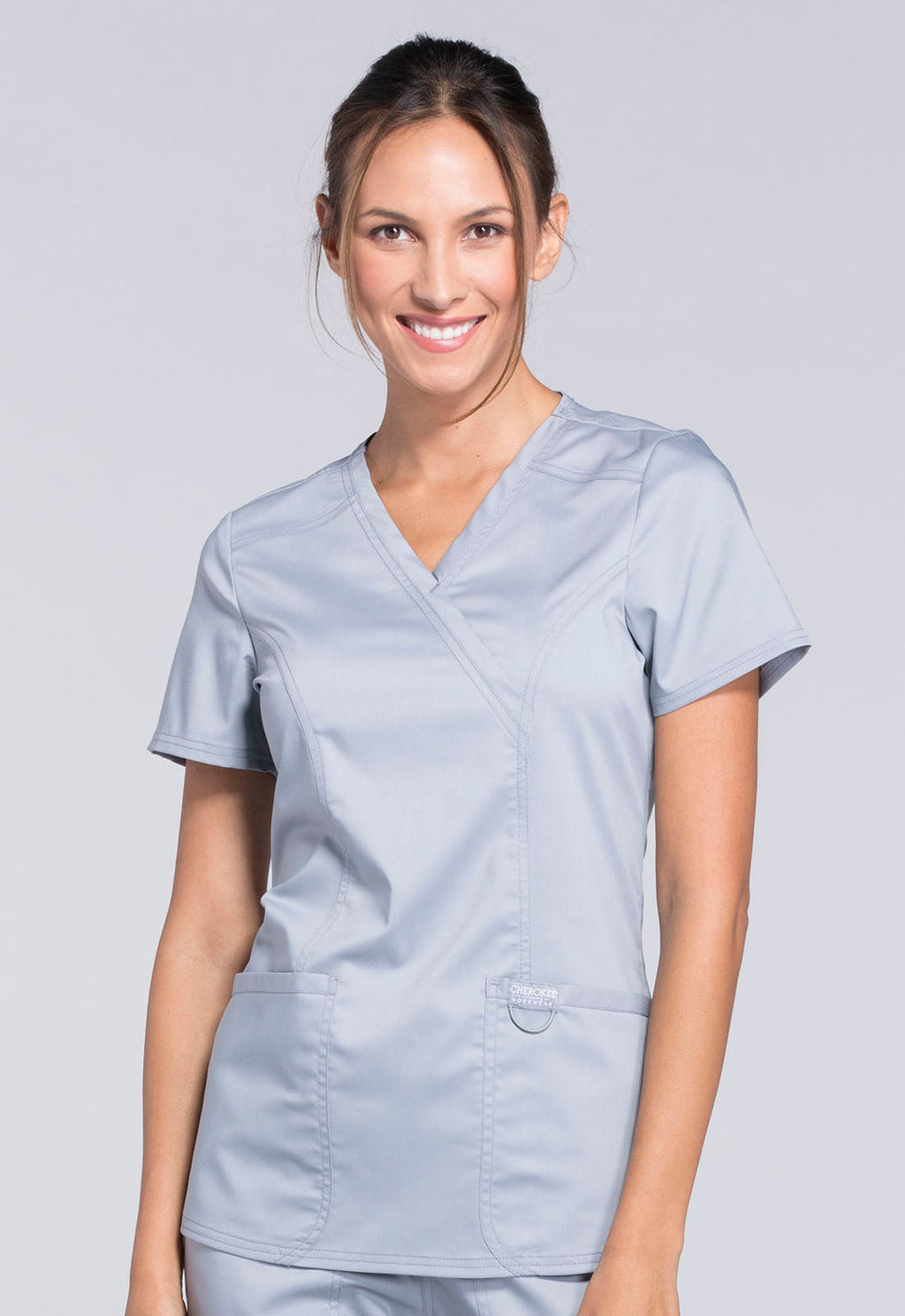 Workwear Revolution WW610 Women's Mock Wrap Scrub Top Grey