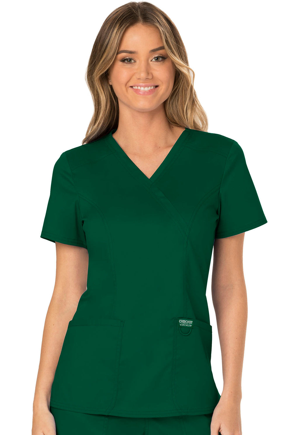 Workwear Revolution WW610 Women's Mock Wrap Scrub Top Hunter Green