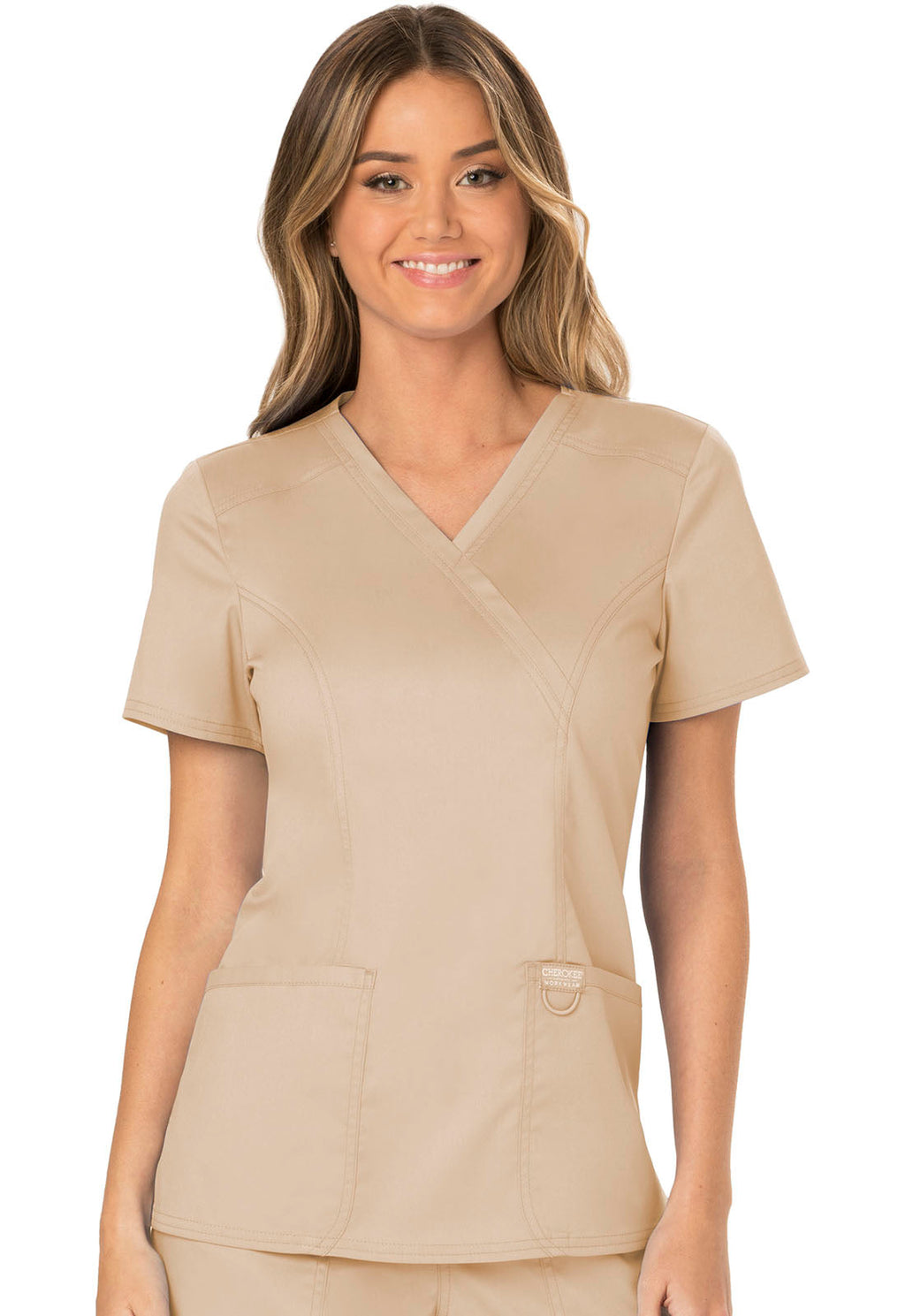 Workwear Revolution WW610 Women's Mock Wrap Scrub Top Khaki