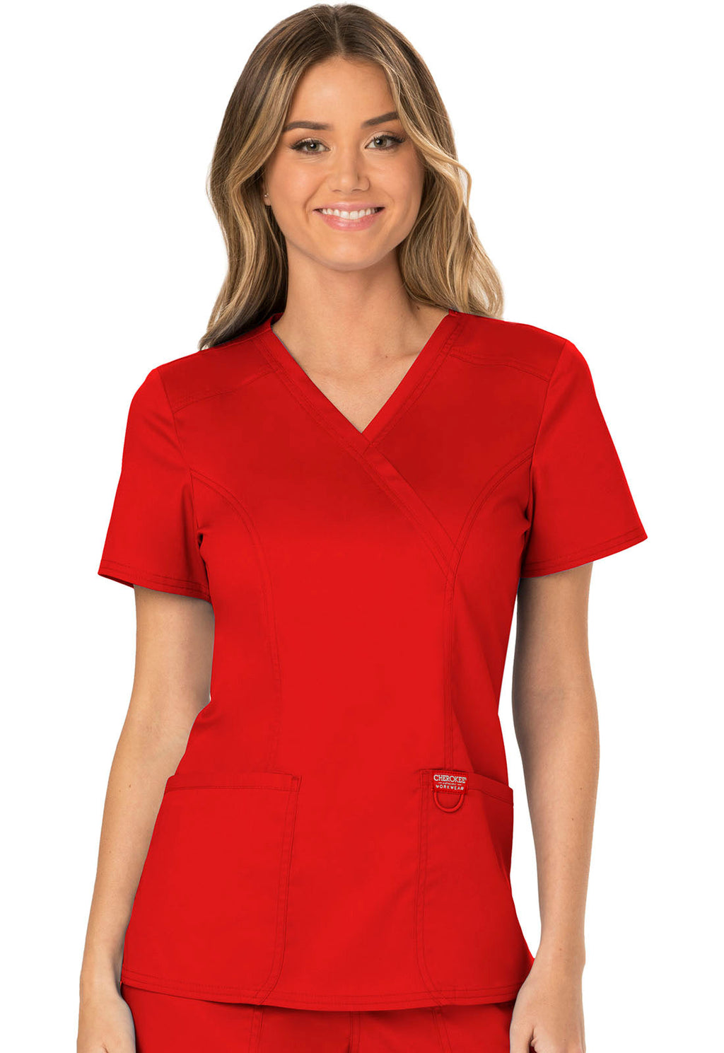 Workwear Revolution WW610 Women's Mock Wrap Scrub Top Red