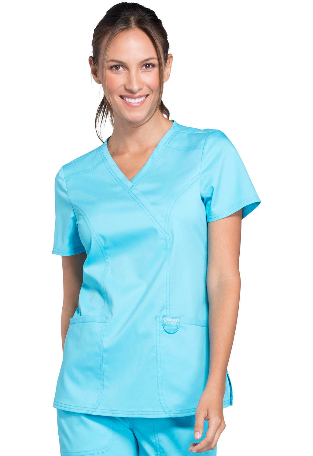 Workwear Revolution WW610 Women's Mock Wrap Scrub Top Turquoise