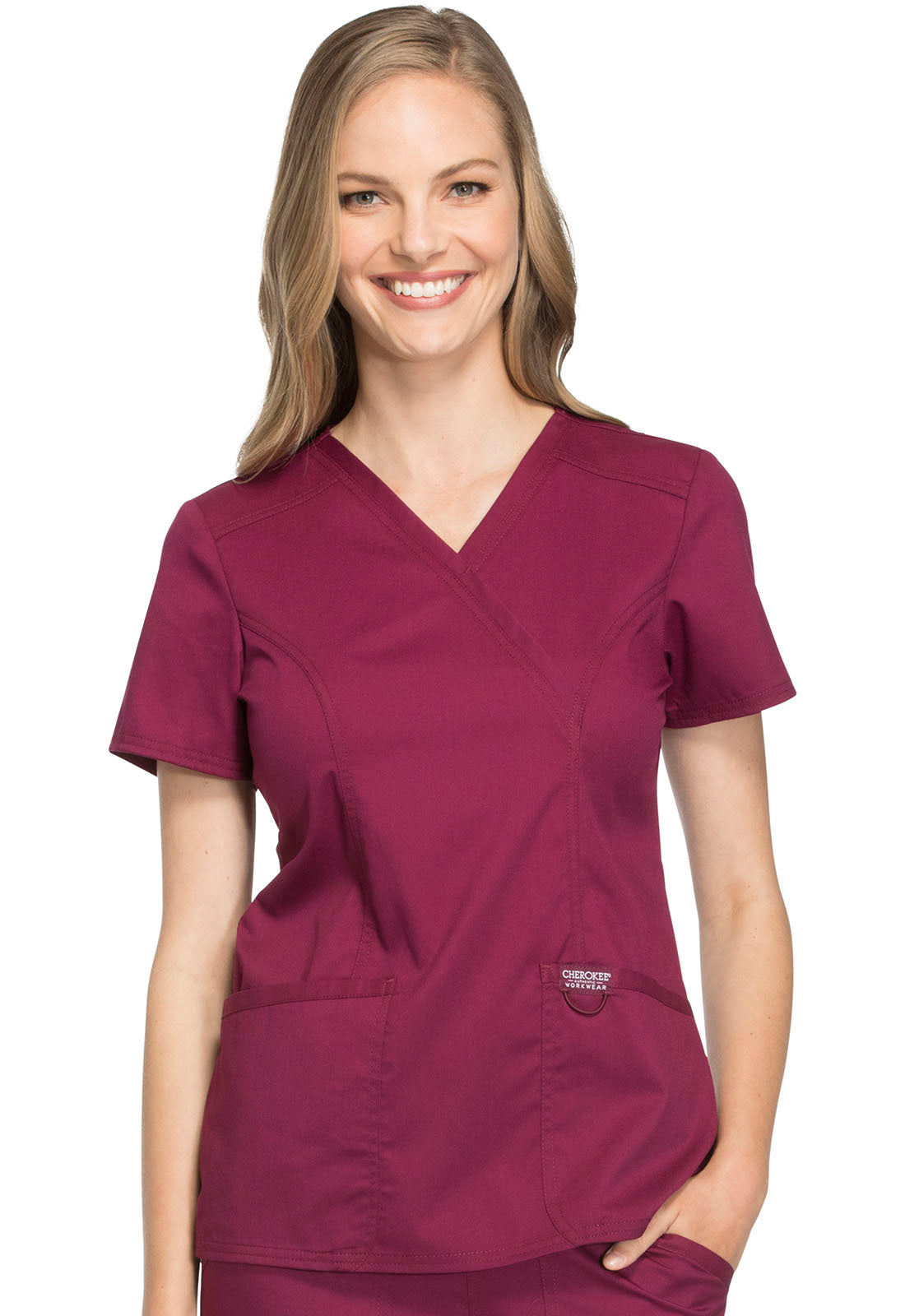 Workwear Revolution WW610 Women's Mock Wrap Scrub Top Wine