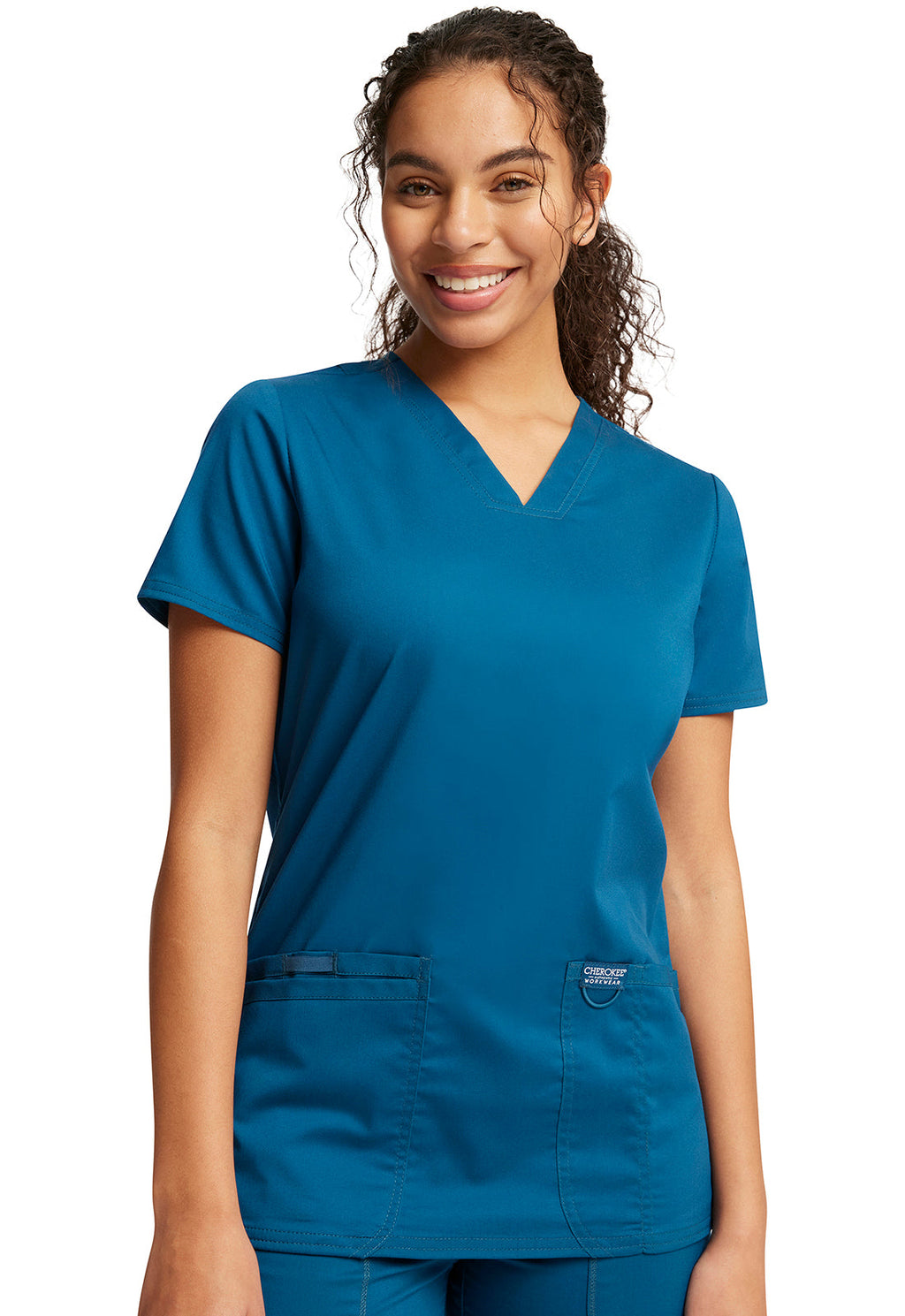 Workwear Revolution WW620 Women's V-Neck Scrub Top Caribbean Blue