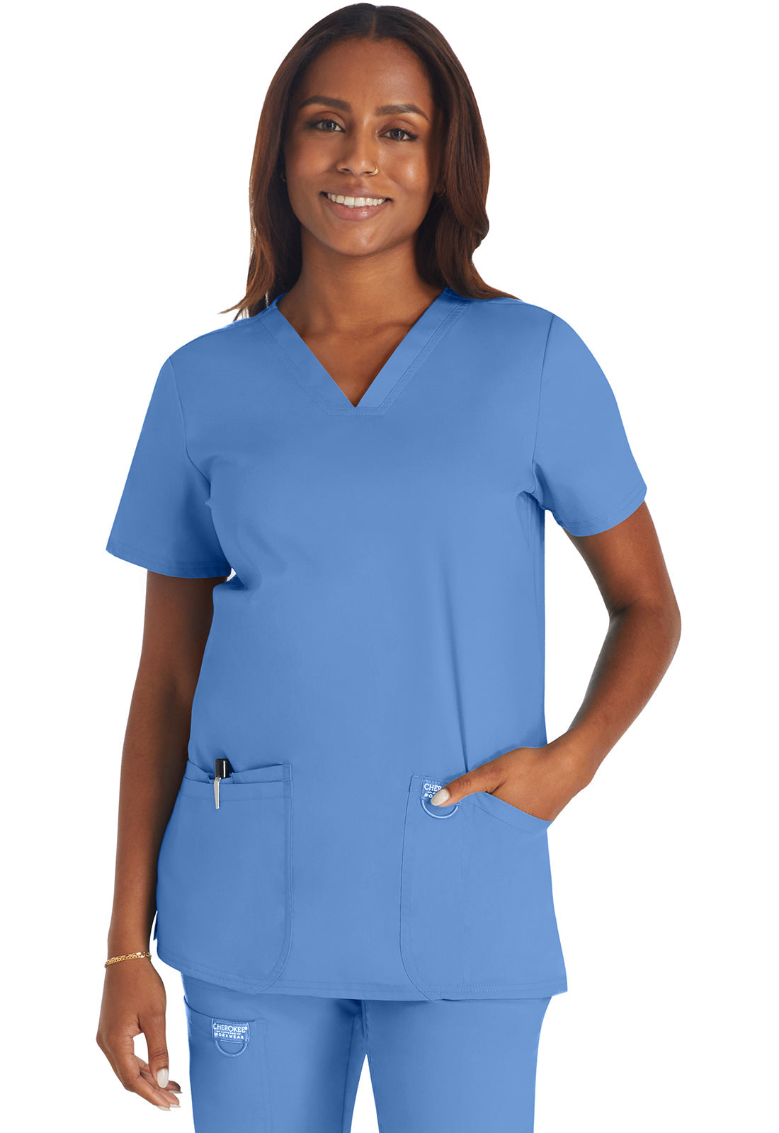 Workwear Revolution WW620 Women's V-Neck Scrub Top Ciel Blue