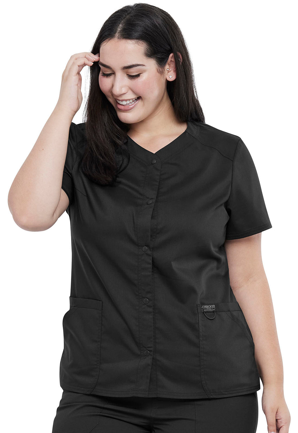 Revolution WW622 Snap Front V-Neck Top Black