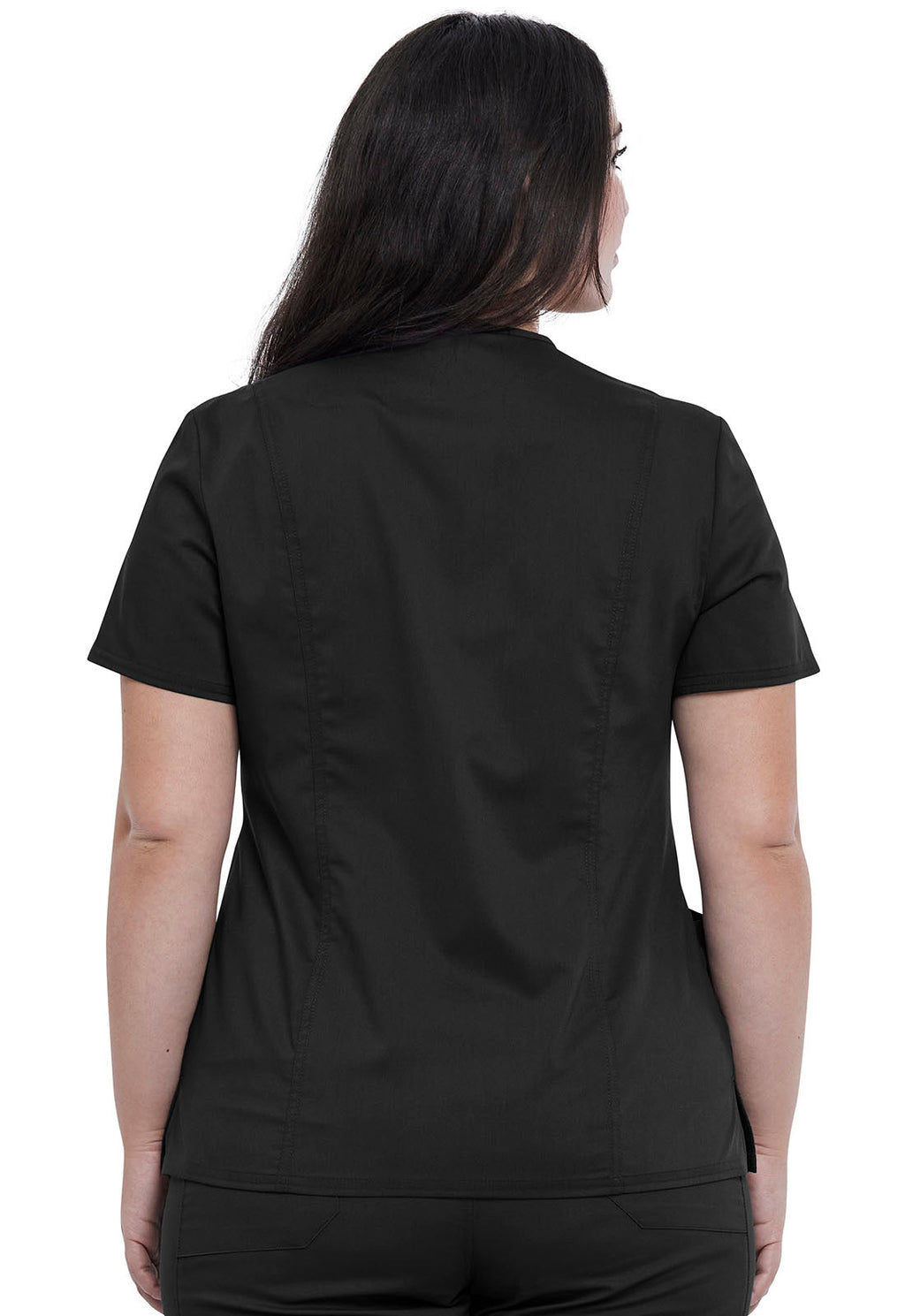 Revolution WW622 Snap Front V-Neck Top Black Model Image Back | Cherokee Workwear