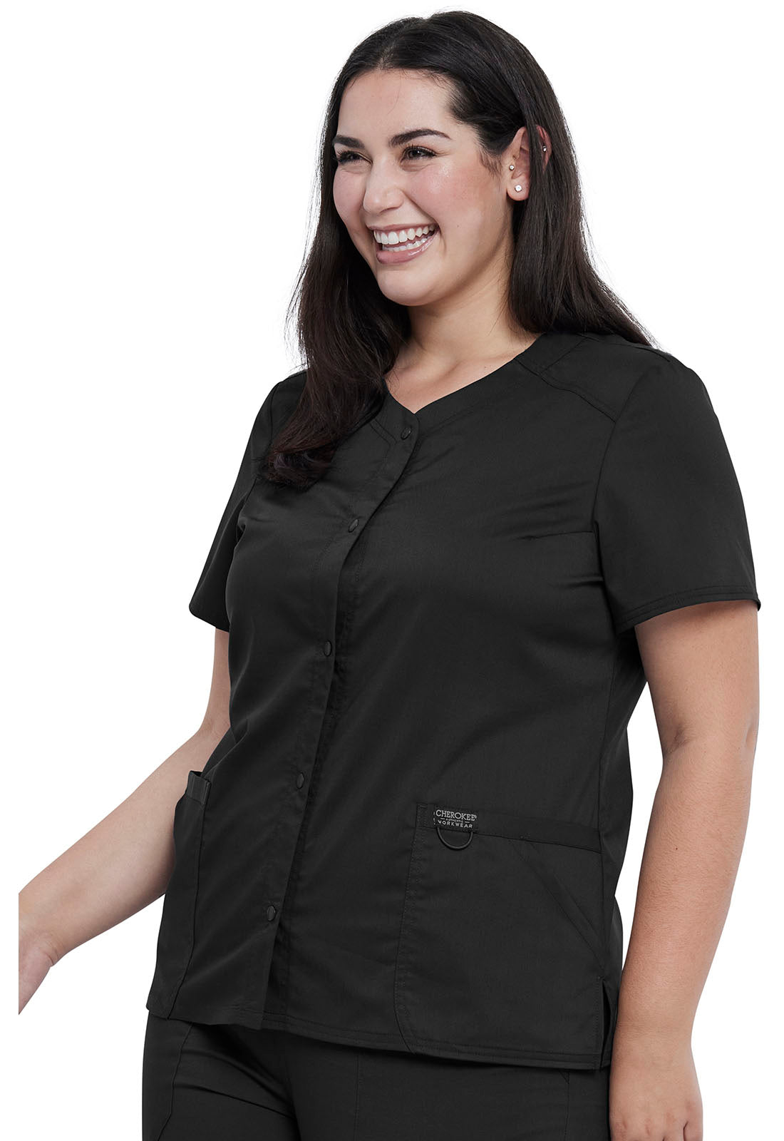 Revolution WW622 Snap Front V-Neck Top Black