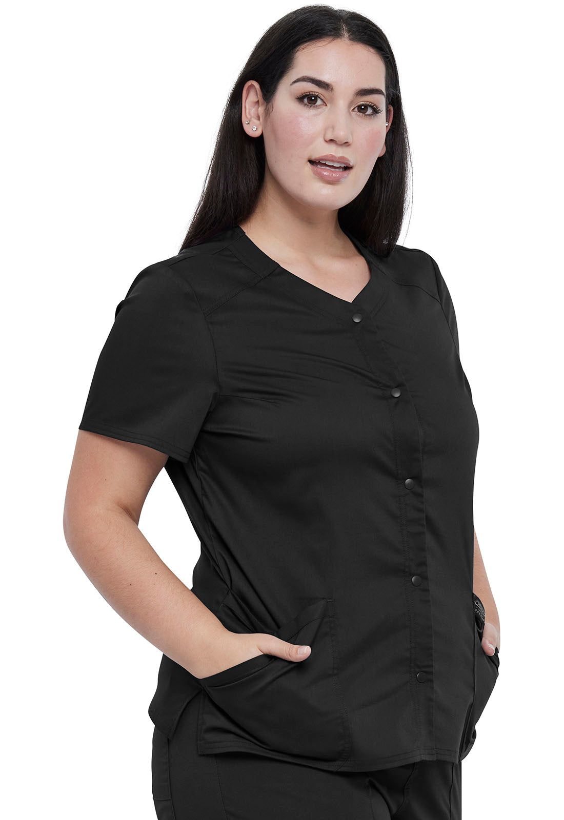 Revolution WW622 Snap Front V-Neck Top Black
