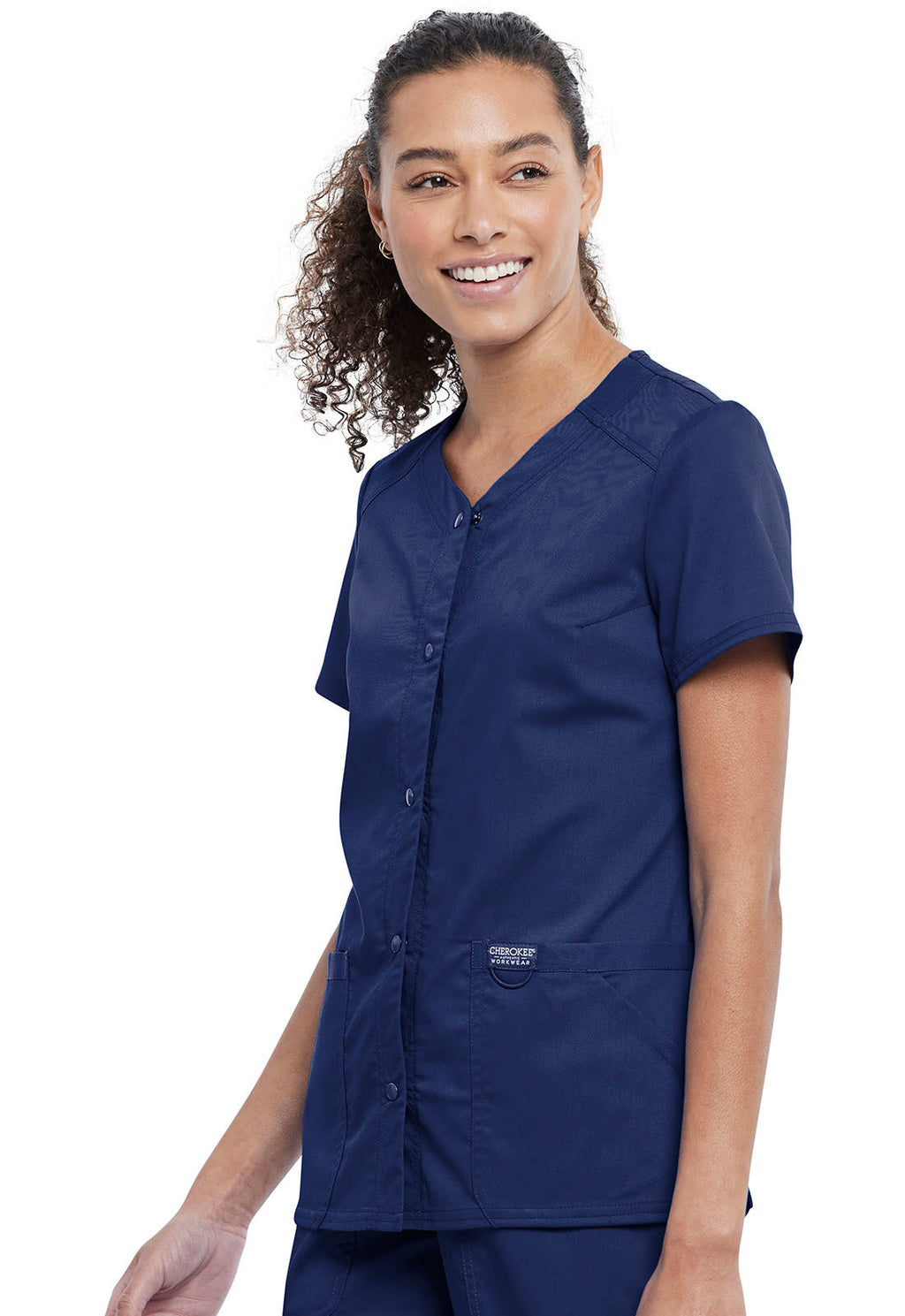 Revolution WW622 Snap Front V-Neck Top Navy