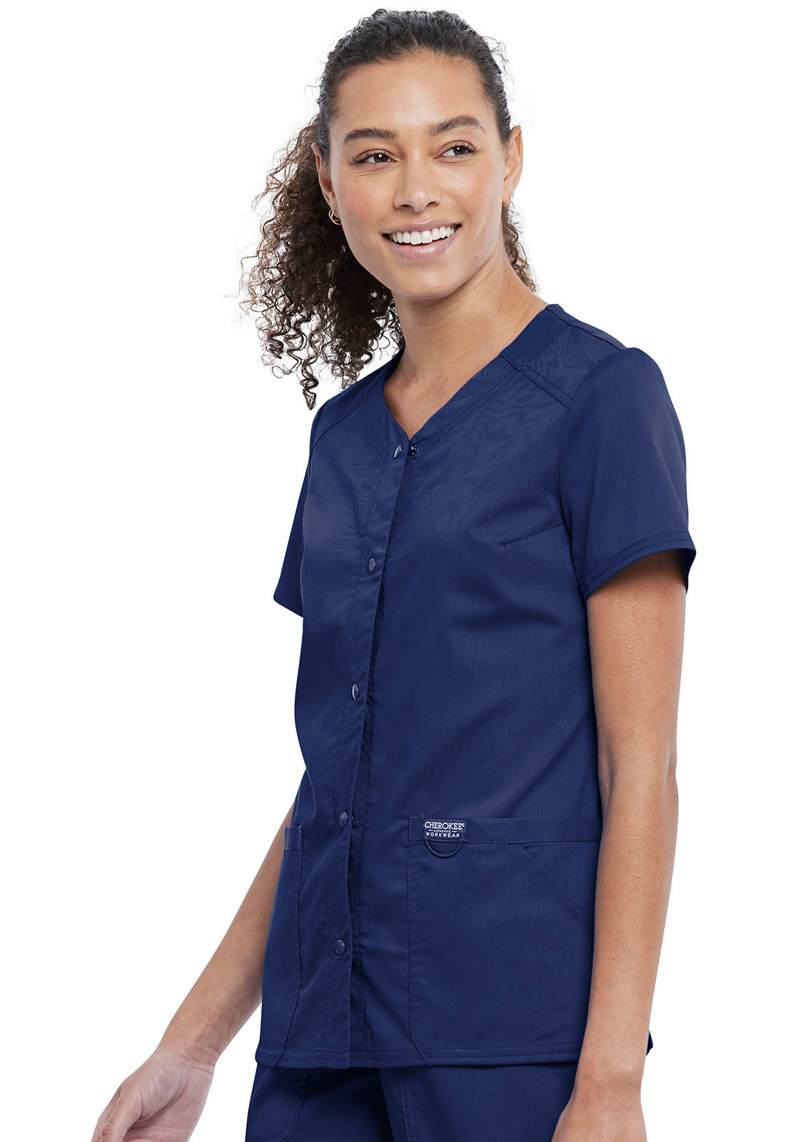 Revolution WW622 Snap Front V-Neck Top Navy