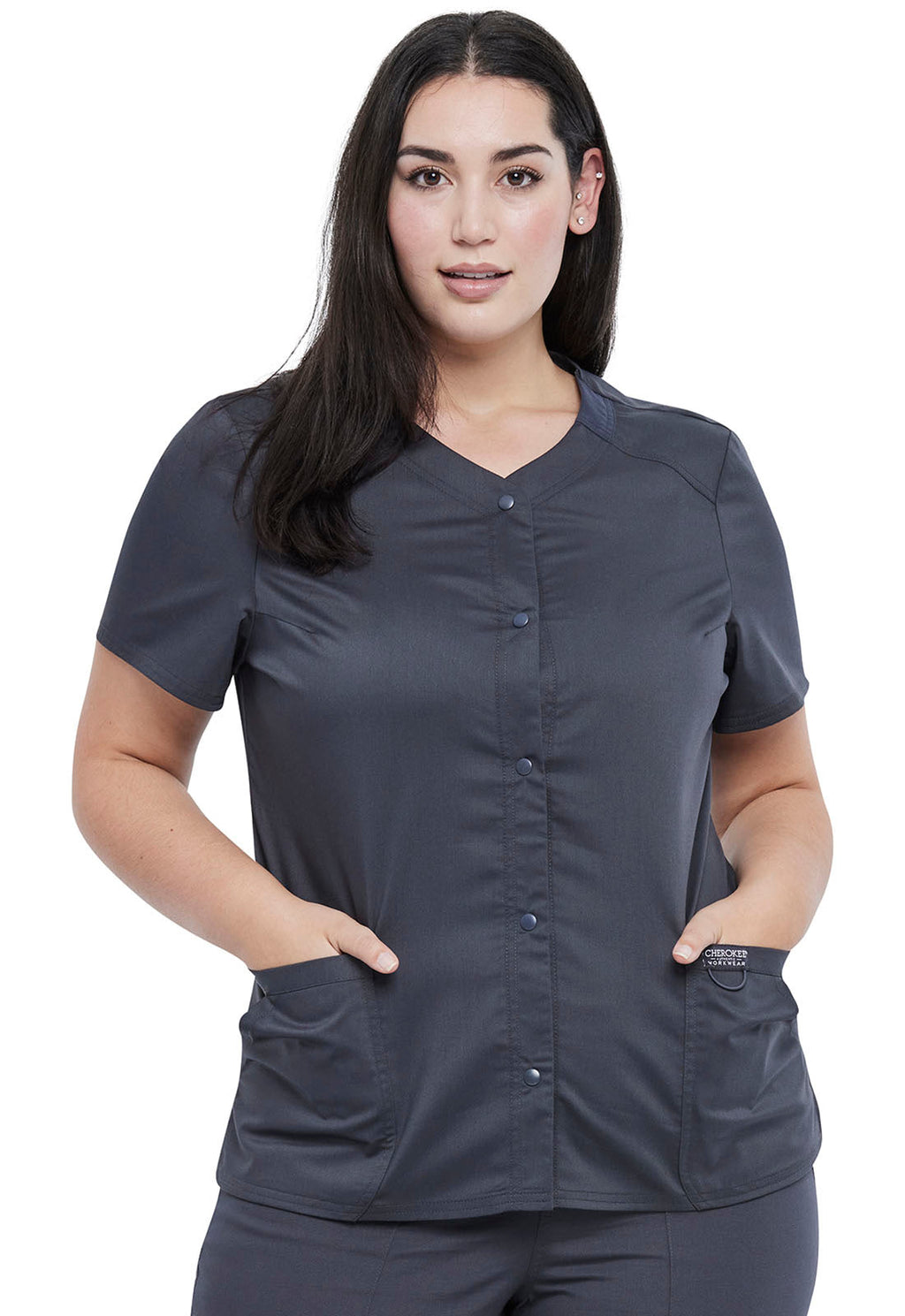 Revolution WW622 Snap Front V-Neck Top Pewter