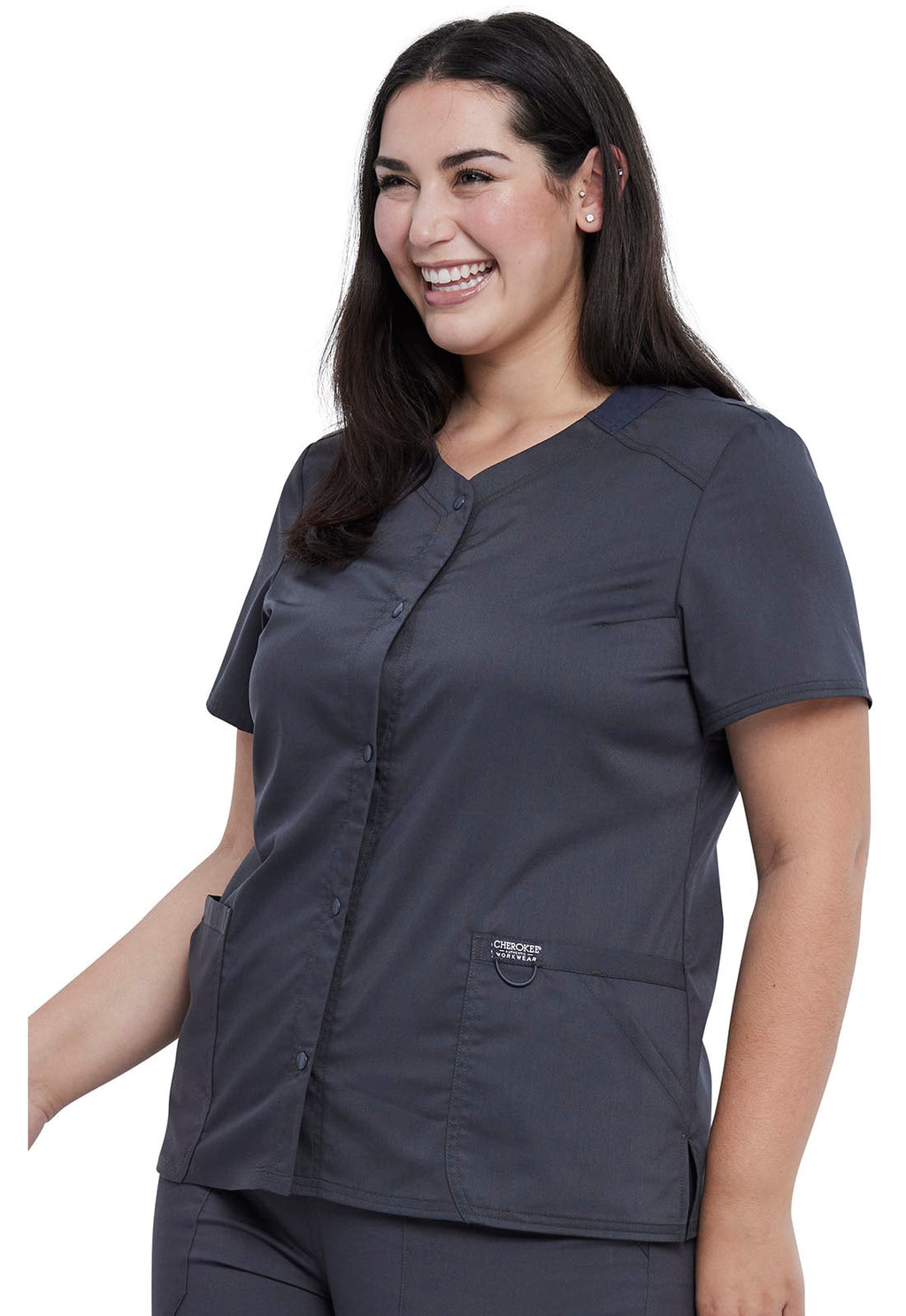 Revolution WW622 Snap Front V-Neck Top Pewter