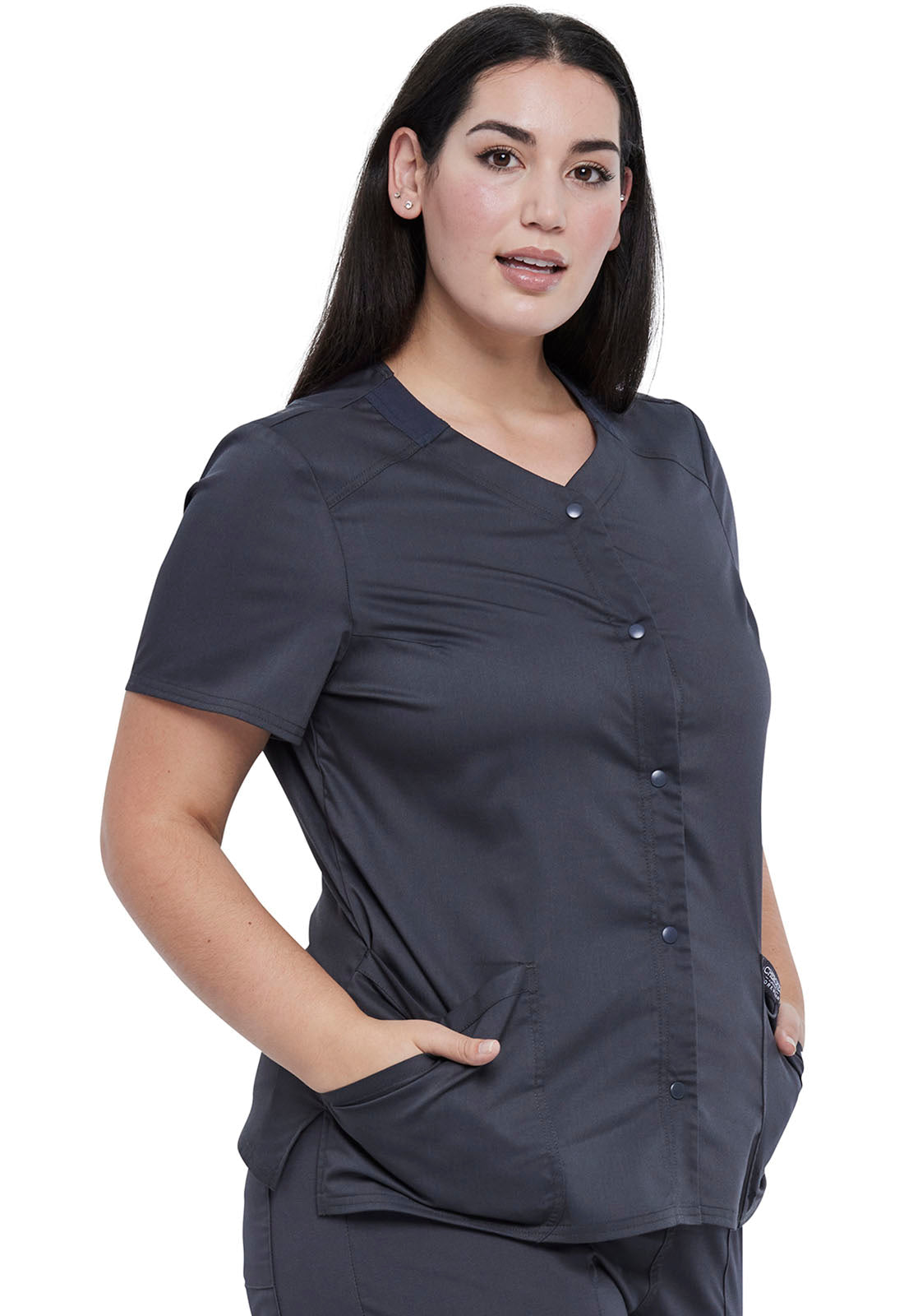 Revolution WW622 Snap Front V-Neck Top Pewter