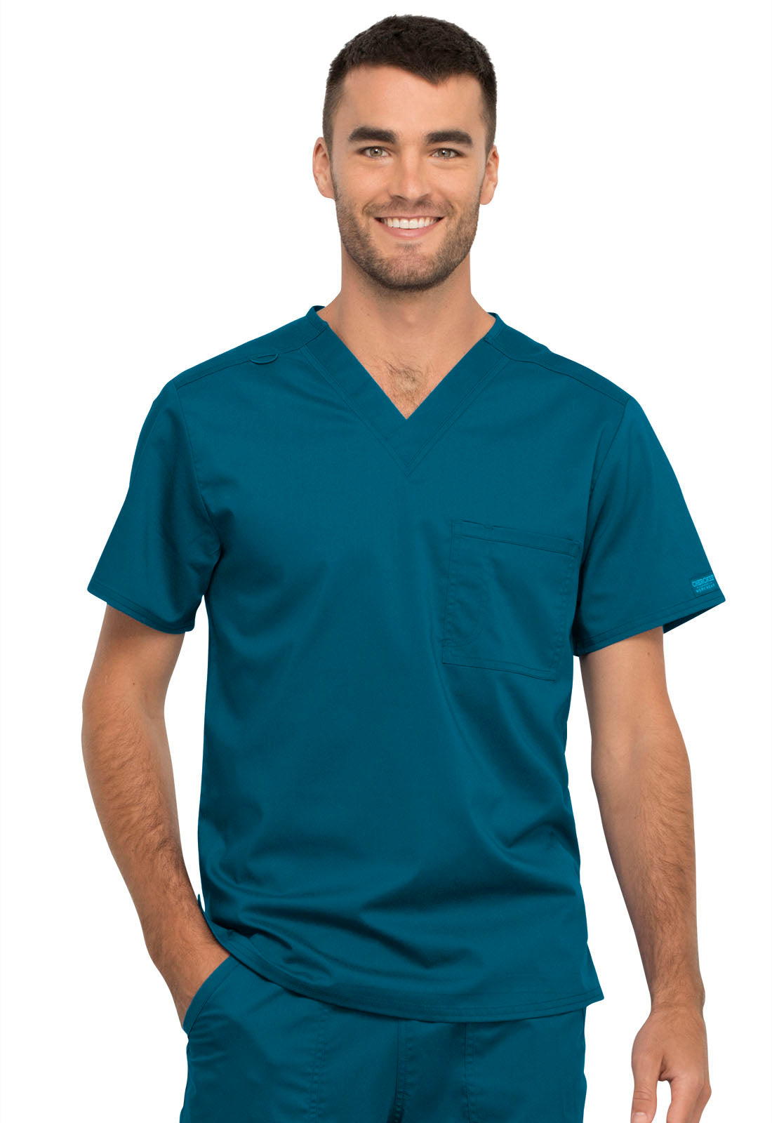 Workwear Revolution WW625 Unisex Unisex 1 Pocket Tuckable V-Neck Scrub Top Caribbean Blue