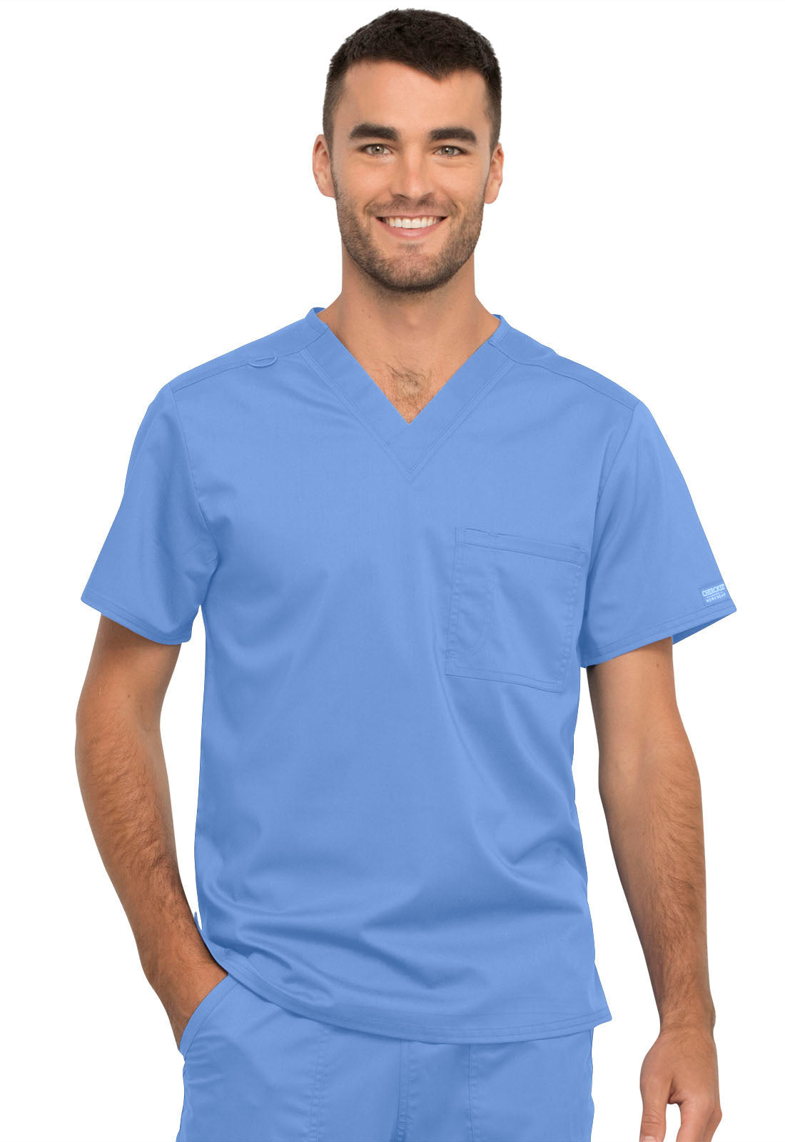 Workwear Revolution WW625 Unisex Unisex 1 Pocket Tuckable V-Neck Scrub Top Ciel Blue