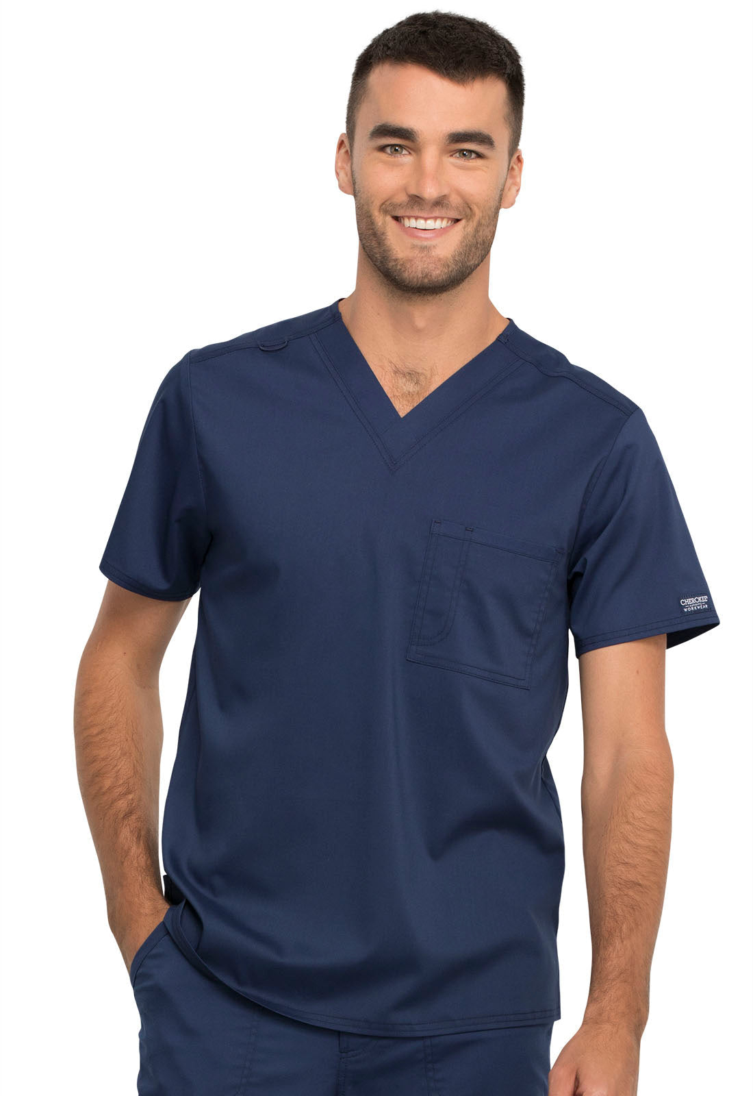 Workwear Revolution WW625 Unisex Unisex 1 Pocket Tuckable V-Neck Scrub Top Navy