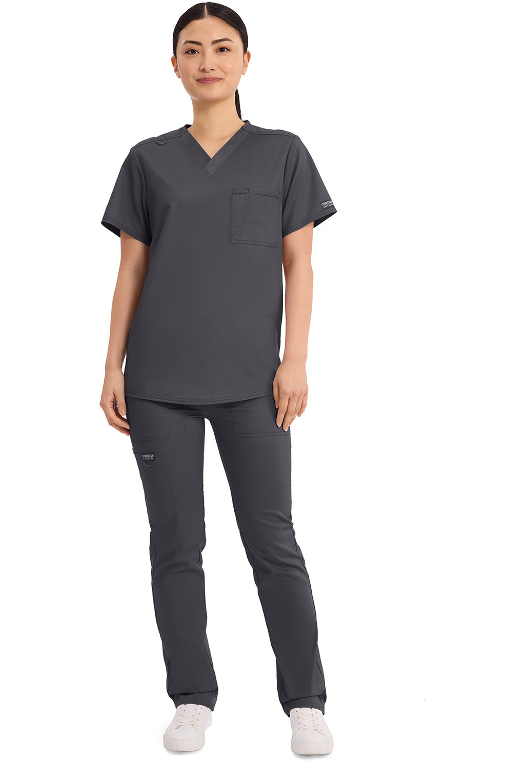 Workwear Revolution WW625 Unisex Unisex 1 Pocket Tuckable V-Neck Scrub Top Pewter