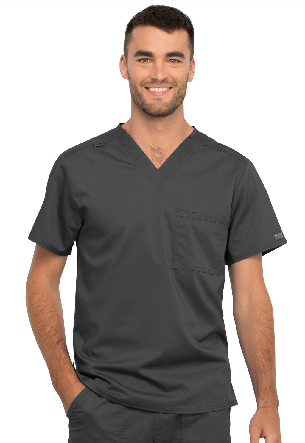Workwear Revolution WW625 Unisex Unisex 1 Pocket Tuckable V-Neck Scrub Top Pewter