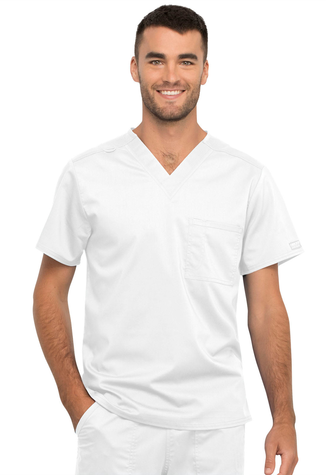 Revolution WW625 Unisex 1 Pocket Tuckable V-Neck Top White
