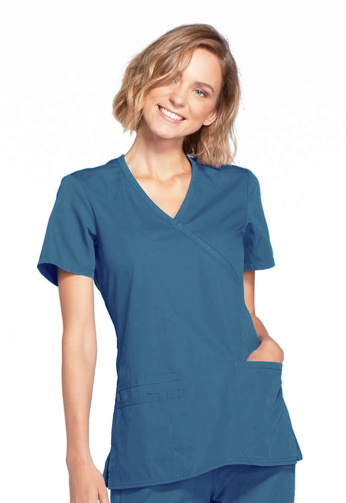 Originals WW650 Mock Wrap Top Caribbean Blue