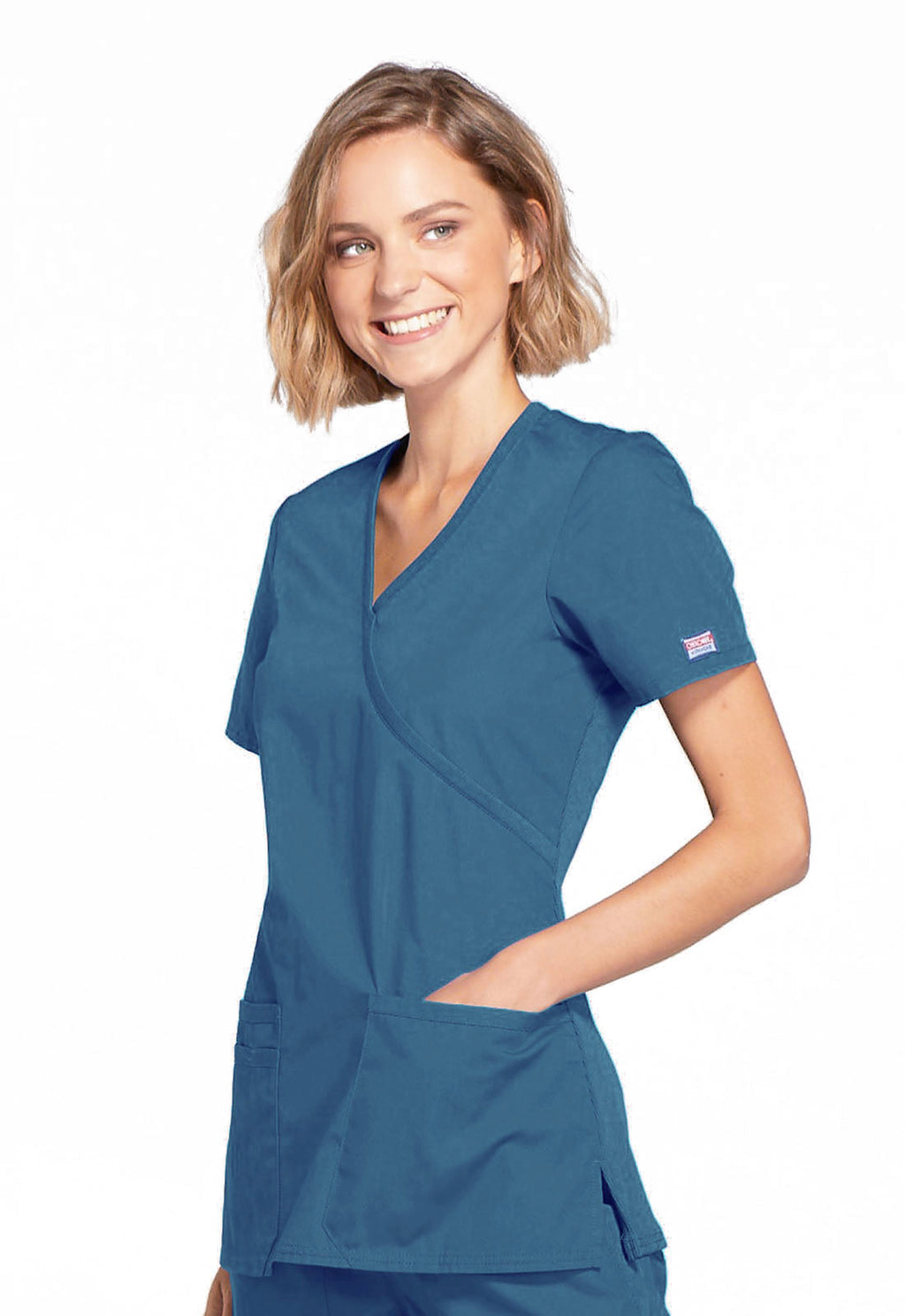 Originals WW650 Mock Wrap Top Caribbean Blue