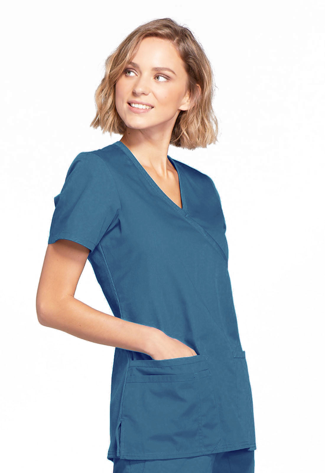 Originals WW650 Mock Wrap Top Caribbean Blue