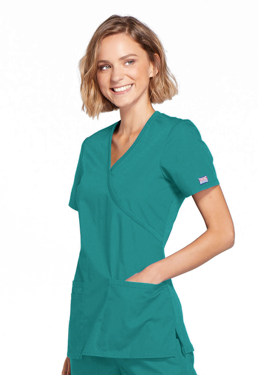 Originals WW650 Mock Wrap Top Teal Blue