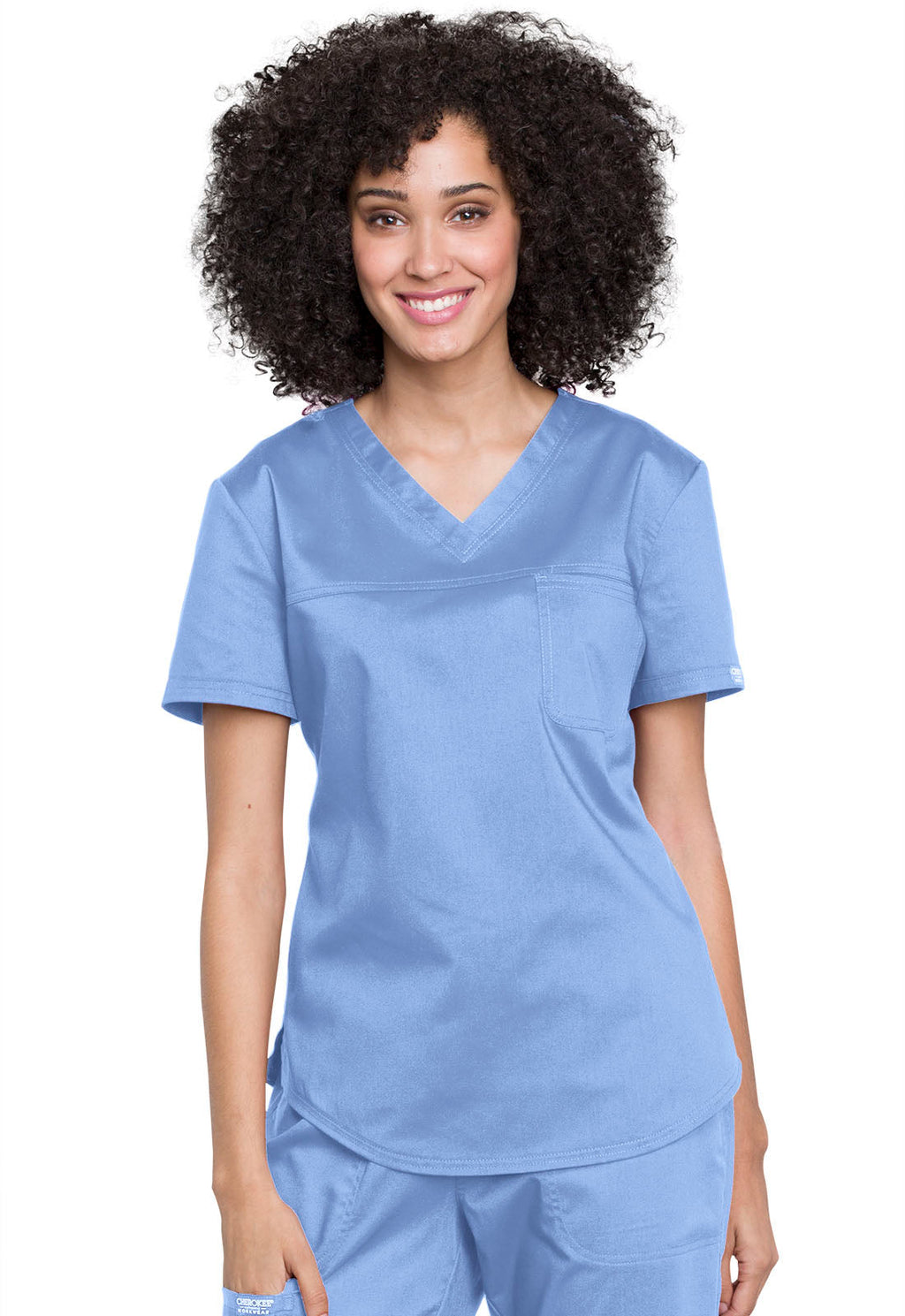 Workwear Revolution WW657 Women's Tuckable V-Neck O.R. Scrub Top Ciel Blue