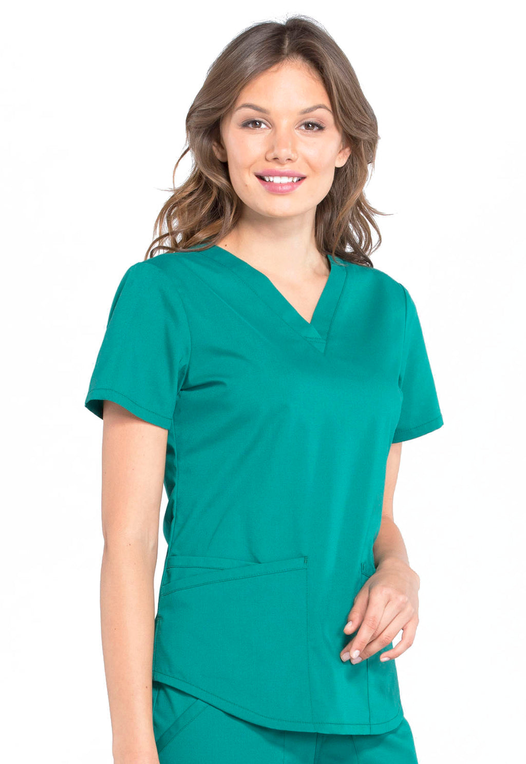 Professionals WW665 V-Neck Top Hunter Green Model Image Left Side | Cherokee Workwear
