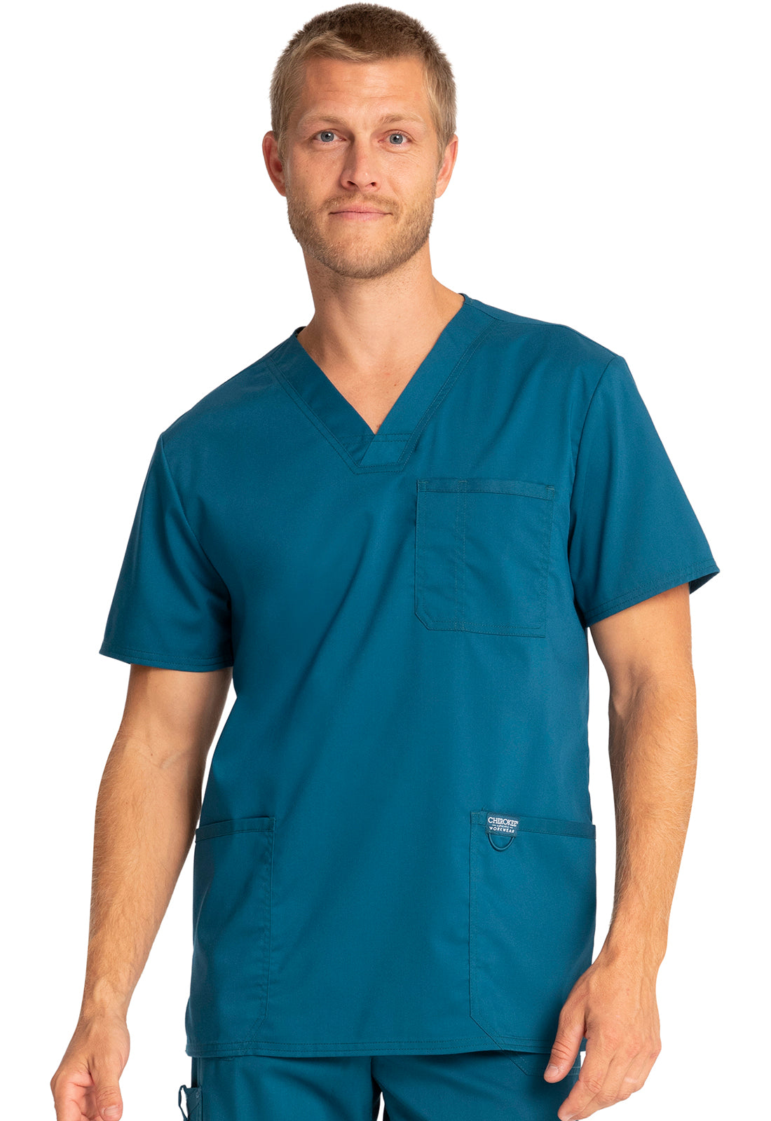 Workwear Revolution WW670 Men's V-Neck Scrub Top Caribbean Blue