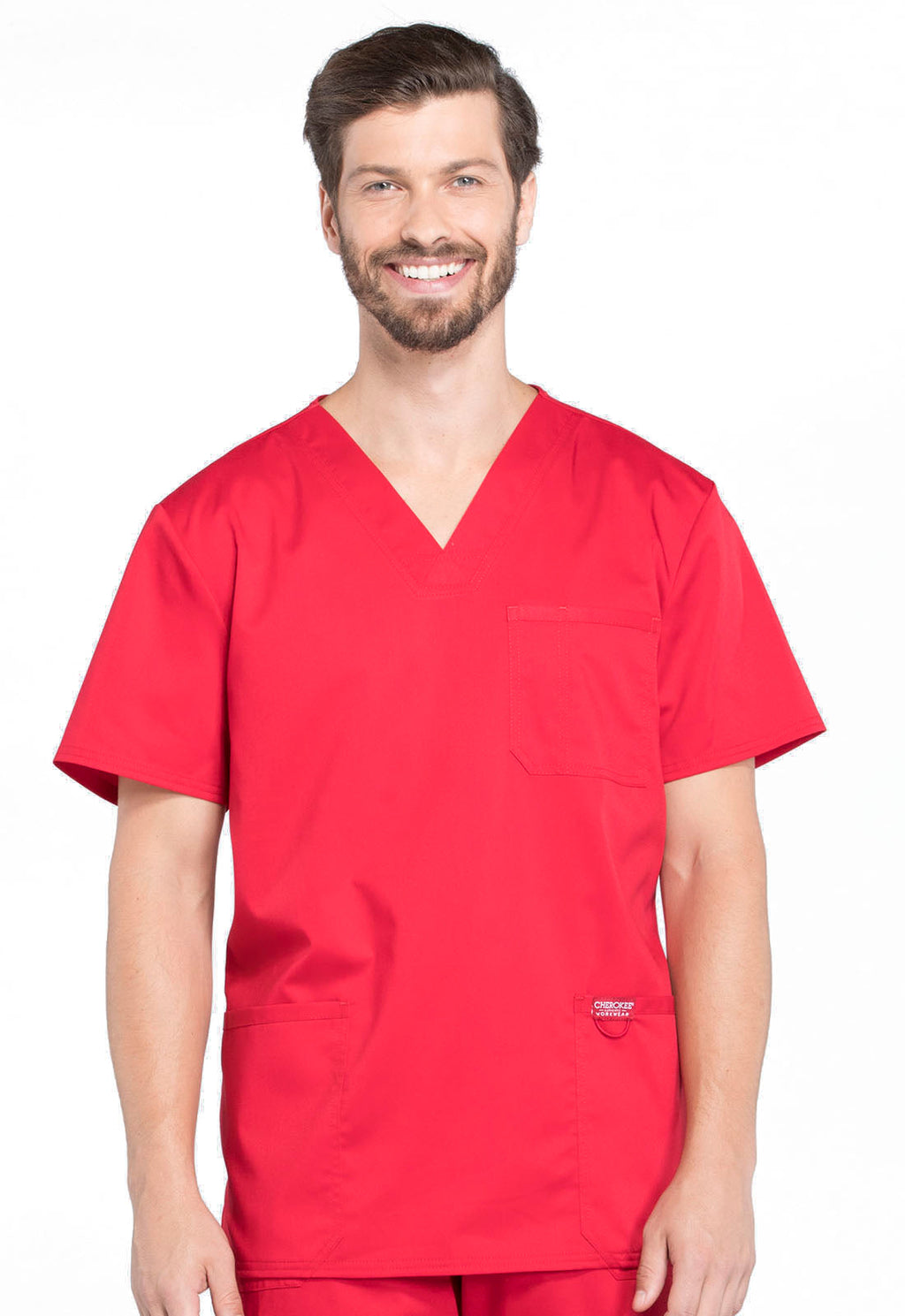 Workwear Revolution WW670 Men's V-Neck Scrub Top Red