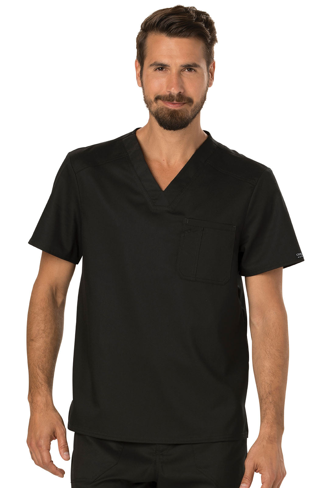 Workwear Revolution WW690 Men's Tuckable V-Neck Scrub Top Black