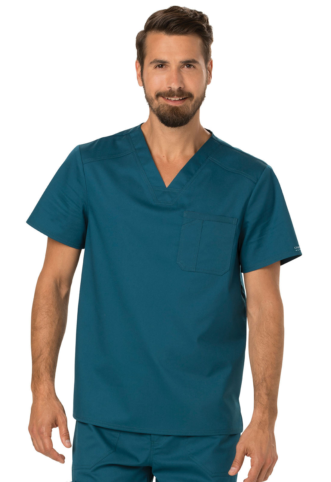 Workwear Revolution WW690 Men's Tuckable V-Neck Scrub Top Caribbean Blue
