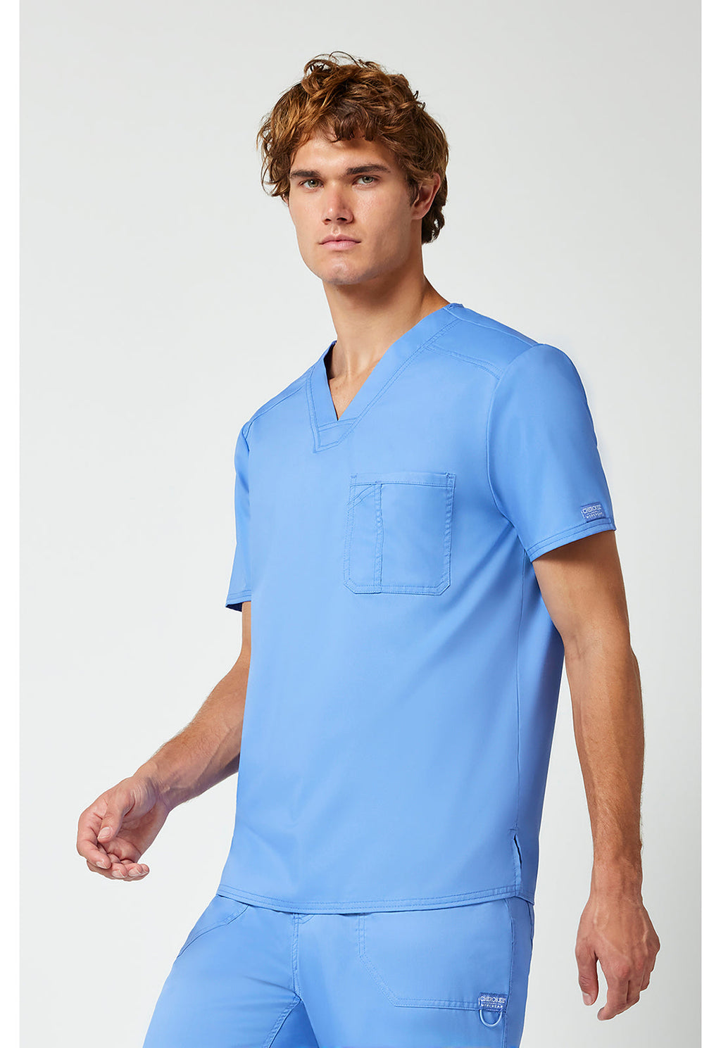 Workwear Revolution WW690 Men's Tuckable V-Neck Scrub Top Ciel Blue