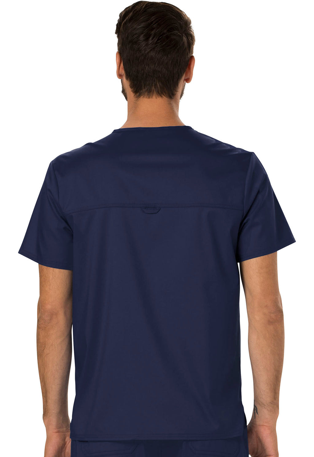 Revolution WW690 Men's Tuckable V-Neck Top Navy Model Image Back | Cherokee Workwear