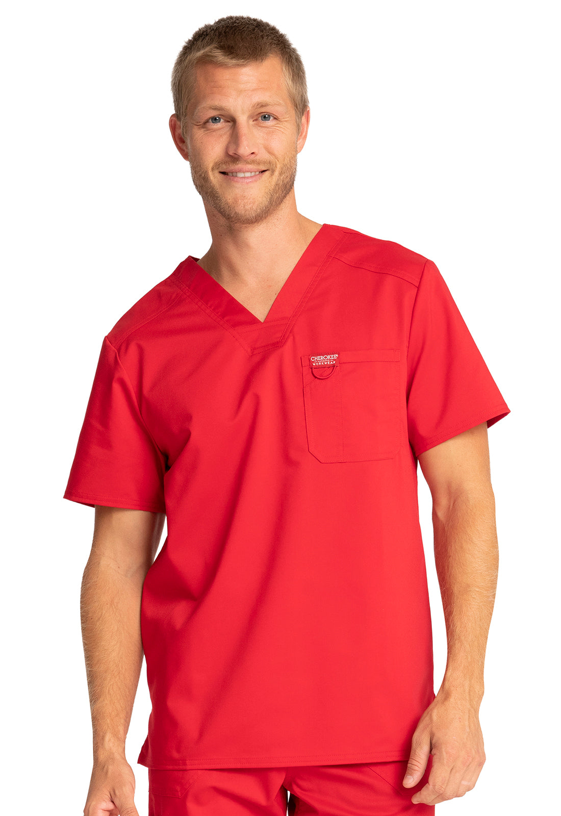 Workwear Revolution WW690 Men's Tuckable V-Neck Scrub Top Red