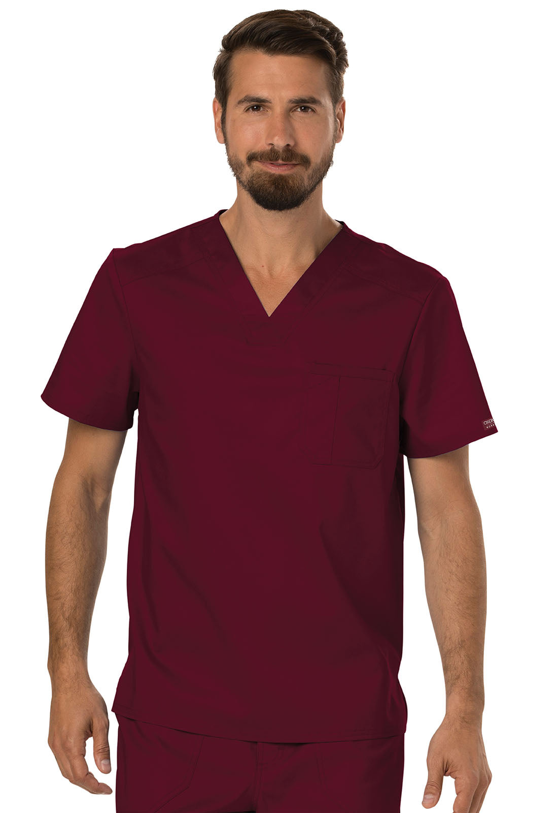 Workwear Revolution WW690 Men's Tuckable V-Neck Scrub Top Wine