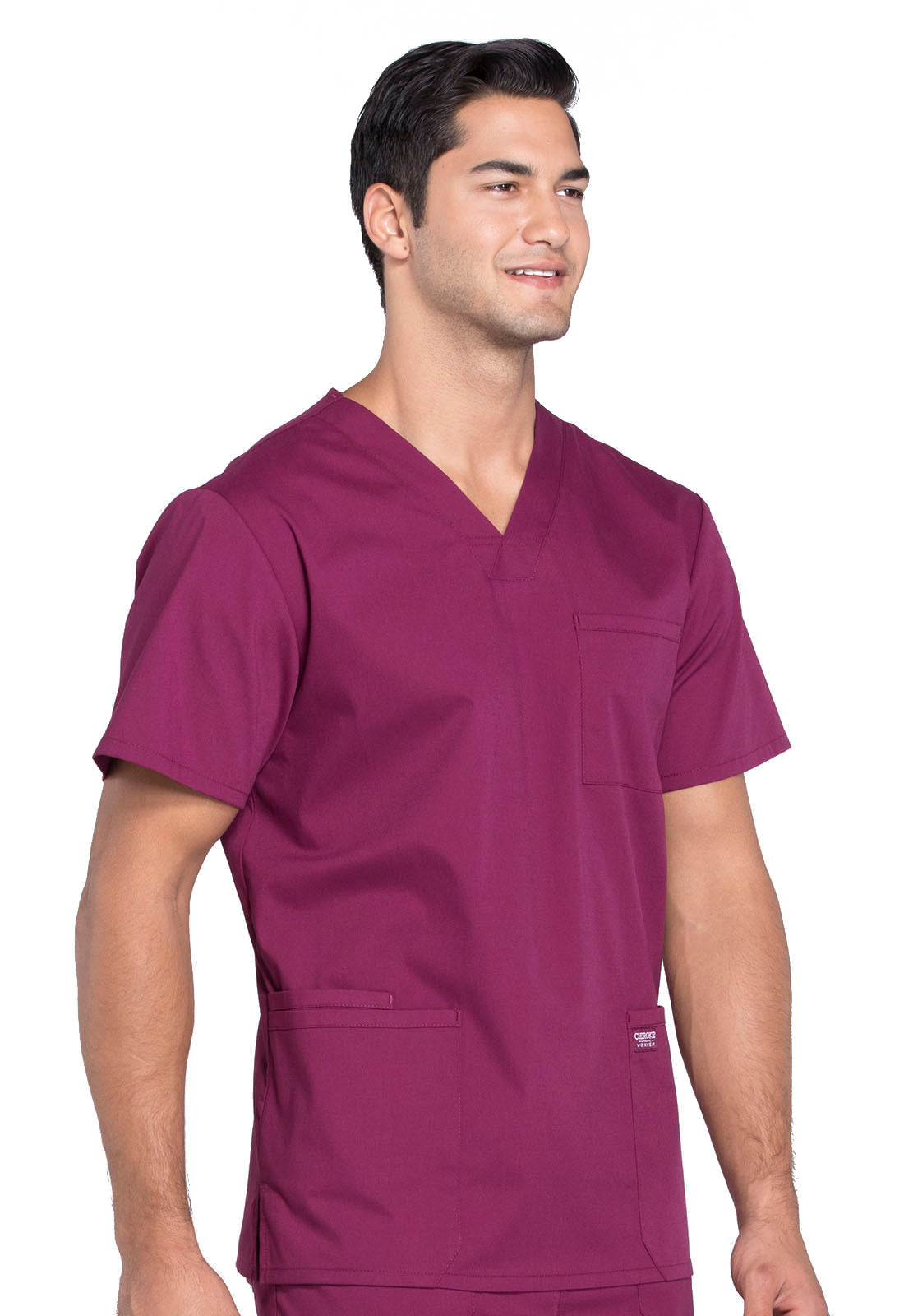 Professionals WW695 Men's V-Neck Top Wine Model Image Left Side | Cherokee Workwear