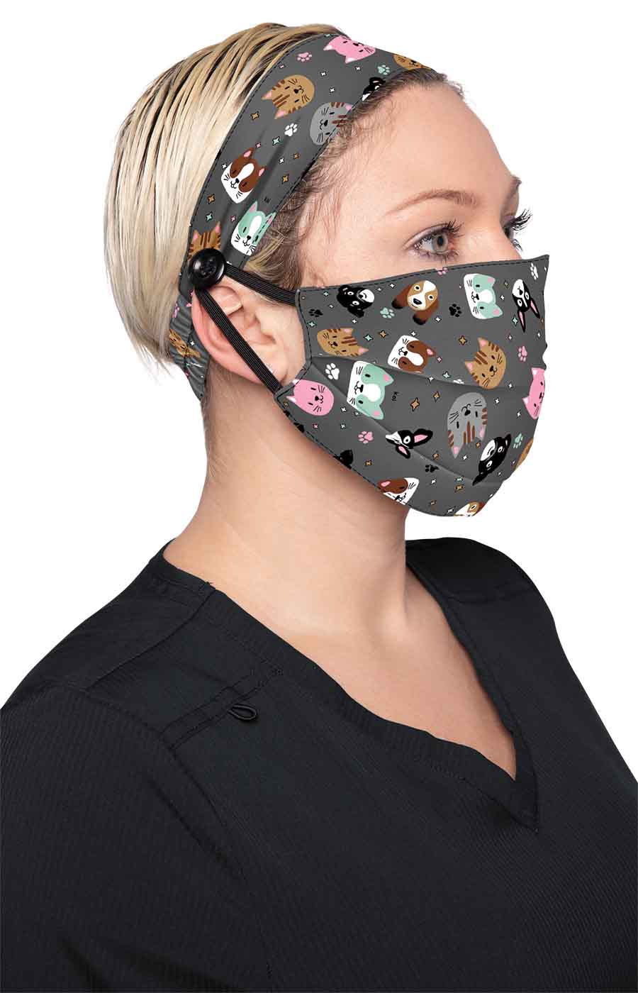 Basics A162 Fashion Mask + Headband Set Raining Cats+Dogs
