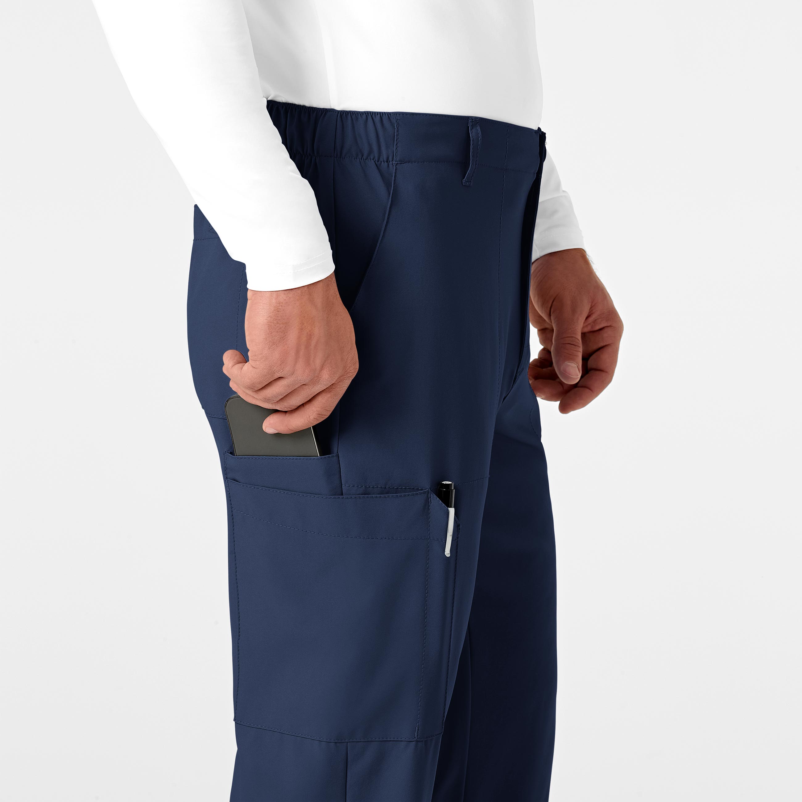 W123 5355 Men's Flat Front Cargo Scrub Pants Navy