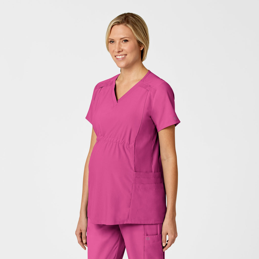 W123 4555 Maternity V-Neck Scrub Top Hot Pink